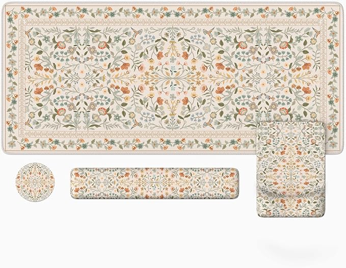 iLeadon Ergonomic Mouse Pad with Wrist Rest Non Slip Mouse and Keyboard Pad Cute Desk Pad Mat Sets Extra Large Desk Cover Mat with Coaster for Women Home Office (Beige)