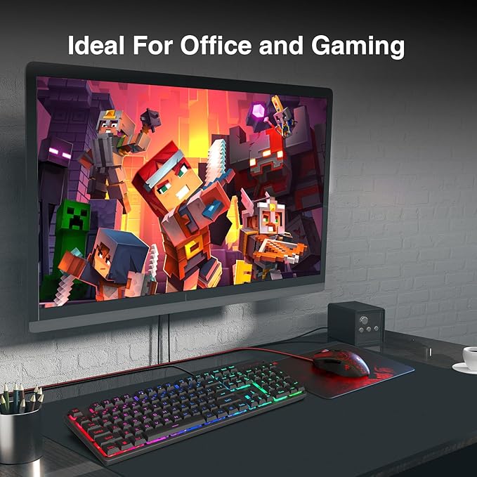 Redragon S107 Gaming Keyboard and Mouse RGB Gaming Keyboard and 3200 DPI Mouse Combo with Large Mouse Pad 25-Key Anti-Ghosting Mechanical Feeling Keyboard Plug &amp Play to PC Laptop
