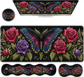 Ergonomic Keyboard Wrist Rest &amp Mouse Pad Wrist Rest SetXL Gaming Desk Mat 31.5x 11.8Non-Slip BaseMemory FoamEasy Typing Pain Relief for Office &amp HomeBlue Butterfly with Red Roses