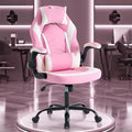 OLIXIS Computer Gaming Desk Chair - Ergonomic Video Game with Comfy Lumbar Support and headrest PU Leather with Flip-up Arms Adjustable Height and Swivel Wheels for Adults Pink