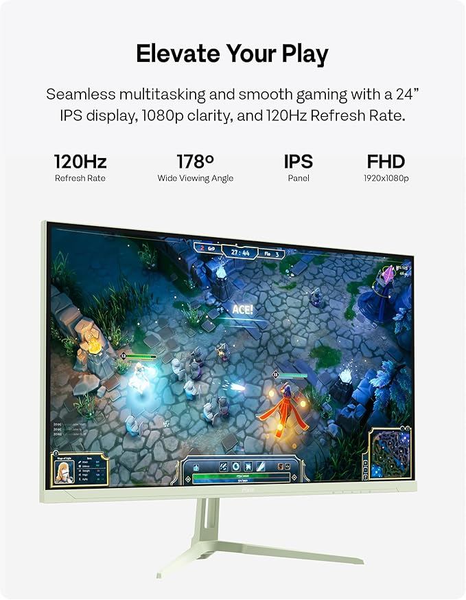 Pixio PX246 Wave Mint Green 24 inch 120Hz Refresh Rate FHD 1080p Resolution IPS Panel 4ms GTG Response Time Gaming Monitor PS1S Wave Mint Green Single Monitor Arm