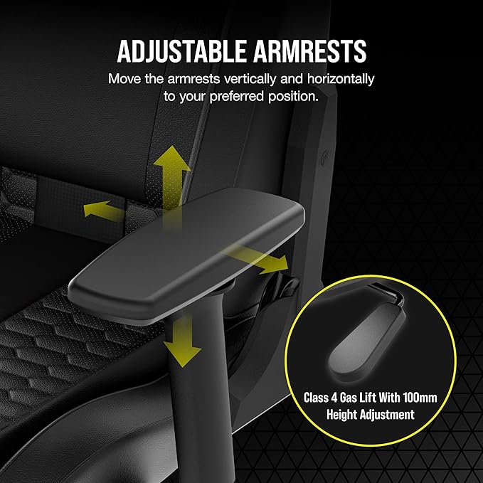 Corsair TC100 Relaxed Gaming Chair - Leatherette - Racing-Inspired Design - Lumbar Pillow - Detachable Memory Foam Neck Pillow - Adjustable Seat Height - Adjustable Armrests - Black