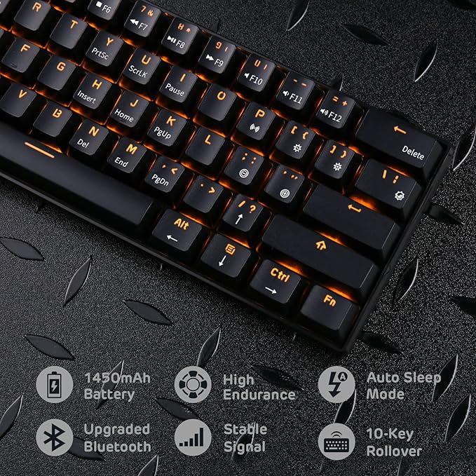 RK ROYAL KLUDGE RK61 Wireless 60% Triple Mode BT5.0/2.4G/USB-C Mechanical Keyboard 61 Keys Wireless Mechanical Keyboard Compact Gaming Keyboard with Software (Hot Swappable Blue Switch Black)