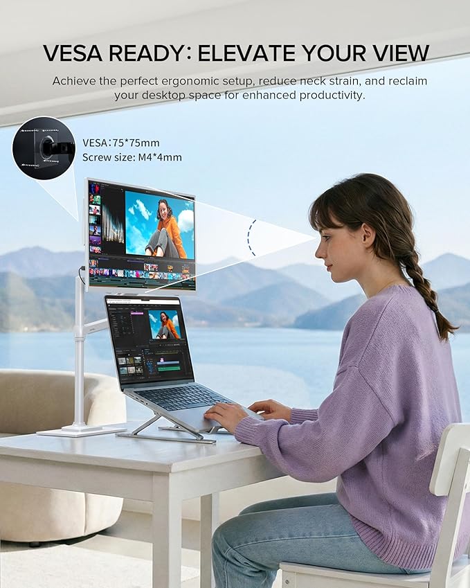 UPERFECT Portable Monitor 15.6 125% sRGB 1080P Laptop Monitor Ultra-Slim White Display USB-C &amp MINI HDMI 350 Nits VESA &amp Case Travel Small Second Screen for Computer Mini PC Game Cons