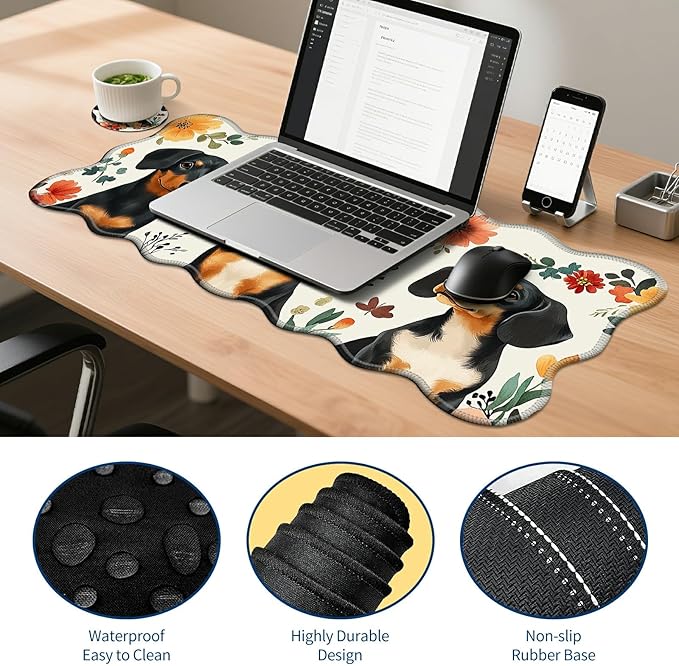 4-Piece XXL Gaming Mouse Pad Set (31.5x11.8) with Keyboard Wrist RestMouse Wrist Support &amp CoasterErgonomic Non-Slip Desk Mat for Office &amp HomeDogs and Flowers