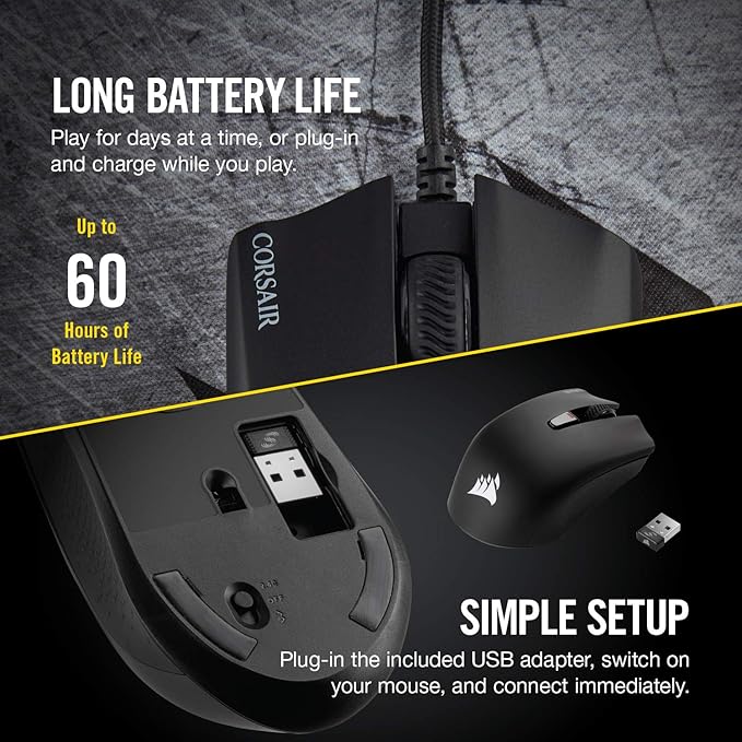 Corsair Harpoon Wireless RGB Lightweight FPS/MOBA Gaming Mouse – 10000 DPI – 6 Programmable Buttons – Low-Latency Bluetooth – iCUE Compatible – PC Mac PS5 PS4 Xbox – Black