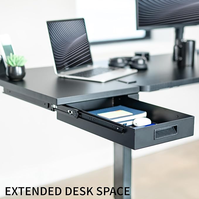 VIVO Premium Clamp-on 24 x 14 inch Desk Extender with Built-in Storage Drawer Keyboard Tray Side Table Extension Office Organizer Black DESK-EXT24D