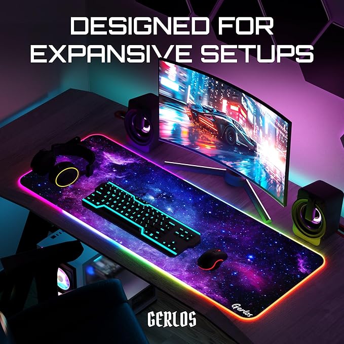 Gerlos RGB Large Gaming Mouse Pad Extended Soft LED Mouse Pad Non-Slip Rubber Base Water Resist Keyboard Pad Computer Mousepad 31.5×11.8 inches