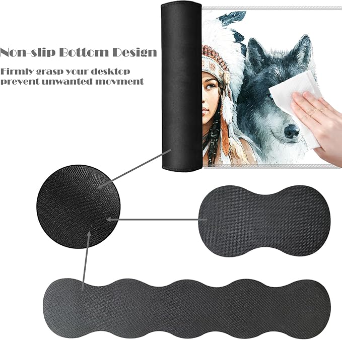 Ergonomic Keyboard Wrist Rest &amp Mouse Pad Wrist Rest SetXL Gaming Desk Mat 31.5x 11.8Non-Slip BaseMemory FoamEasy Typing Pain Relief for Office &amp HomeAmerican Wolf Woman