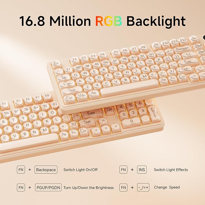 V102 Wired Keyboard 98 Keys Creamy Gaming Keyboard with Number Pad Display Screen &amp Media Knob RGB Silent Wired Cute Computer Keyboard for Laptop PC Gamer - Cream Pink