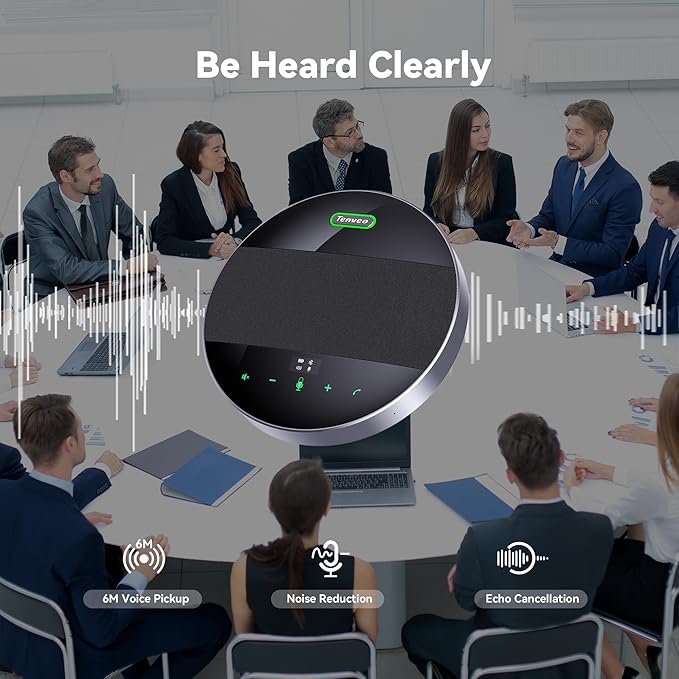 Tenveo 3X Optical Zoom 1080P 60FPS PTZ Conference System with 93°Wide-Angle Lens and MagiCall Bluetooth Speakerphone Video Output via USB 3.0/HDMI/RS485/RS232 Ideal for Large Meetings