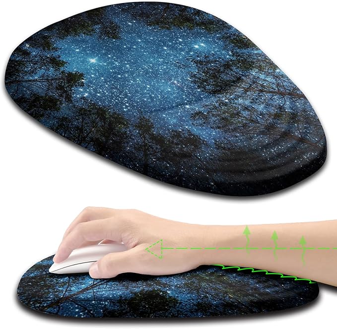 Mouse Pad Wrist Support Ergonomic Mouse Pad with Wrist Rest Memory Foam Massage Design &amp Non-Slip PU Base MousePads for Pain Relief Desk Office Home Blue Sky Tree