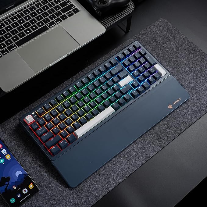 Hexgears Wireless Mechanical Keyboard with Number PadWrist RestGasket StructureTri-Mode BT5.0/USB-C/2.4GHz Hot Swappable KeyboardCreamy SoundRGB BacklitComputer Gaming Keyboards(Clicky Switch)