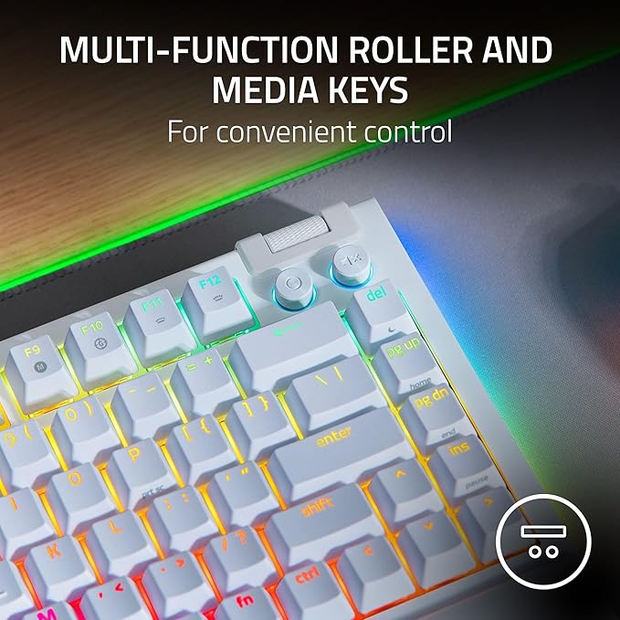 Razer BlackWidow V4 75% Mechanical Gaming Keyboard: Hot-swappable Design - Compact &amp Durable - Orange Tactile Switches - Chroma RGB - MF Roller &amp Media Keys - Comfortable Wrist Rest - White (R