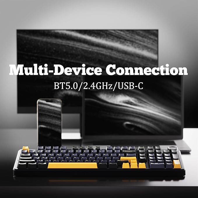 x Aula F99 Pro 99% Mechanical Gaming Keyboard – Wireless Bluetooth 2.4Ghz RF USB-C Wired Keyboard with RGB Backlit Hot-Swappable Pre-lubed Linear Switches PBT Keycaps Numpad Volume Knob