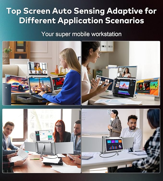 FOPO 14 Laptop Screen Extender Monitor Portable Quad Monitor Just 1 Cable for 3 Screens FHD 1080P IPS Laptop Extender Compatible with Wins/Mac(M1 M2 M3) for 13.6 - 17.3 Laptops