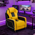 Gaming Recliner Chair with LED Lights Racing Style PU Leather Gaming Recliner for Adults Ergonomic Push-Back Recliner with Lumbar Pillow Home Theater Seating with Side Pockets Yellow