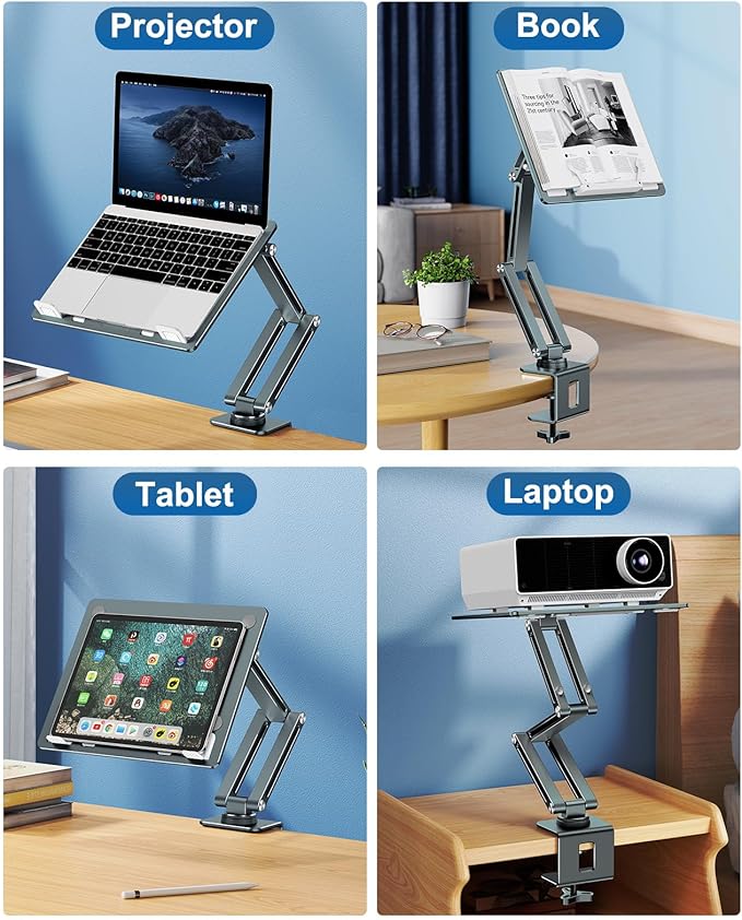 Laptop Mount for Desk Tablet Arm Mount with 360° Rotating Aluminum Laptop Tray Adjustable Foldable Computer Stand/Holder Fit for 11-15 Inch Laptops (Grayish Green)