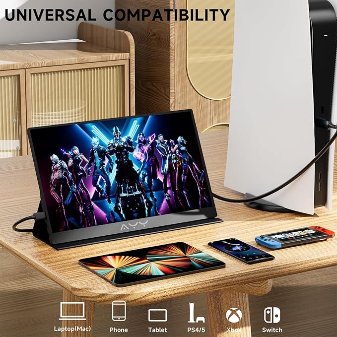 memzuoix 15.6 FHD 1080P Portable Monitor｜Second External｜100% sRGB｜USB-C+HDMI for PS5/Switch｜VESA Mount｜Built-in Speakers | Black