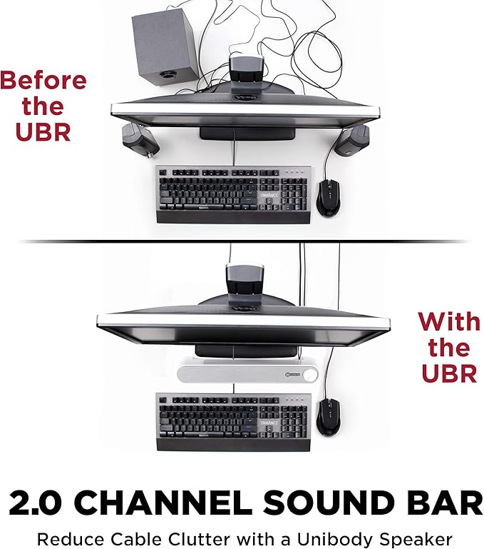 GOgroove Computer Speaker Mini Soundbar - USB Powered PC Sound Bar with Easy Setup Wired AUX Stereo Audio Microphone Port Volume Control Knob Under Monitor Design for Desktop (White)