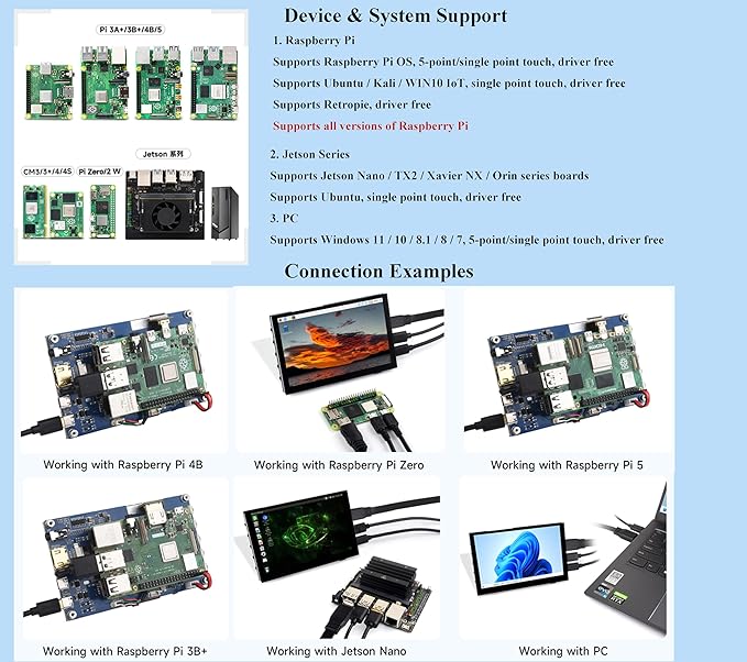 5inch IPS Touch Screen 1024x600 Compatible with Raspberry Pi 5/4B/3B+/3B/Zero W WH/Zero 2 W/Pico/Pico W/Jetson Nano/PC Support Win 11/10/ 8.1/8 /7 800cd/m² (Narrow-Bezel Capacitive Touch)