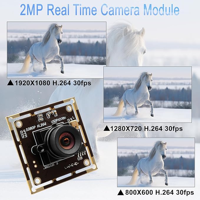 1080P USB Camera Module 30fps Video Camera Wide Angle Webcam No Distortion H.264 Low Light with Microphone for Windows Android Linux Mac PC Laptop