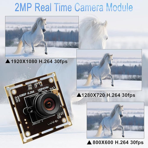 1080P USB Camera Module 30fps Video Camera Wide Angle Webcam No Distortion H.264 Low Light with Microphone for Windows Android Linux Mac PC Laptop