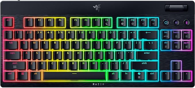 Razer BlackWidow V4 Low Profile TKL HyperSpeed Wireless Gaming Keyboard: Green Mechanical Switches - 2.4GHz Wireless &amp Bluetooth - Multi-Function Roller - 3 Control Buttons - Long Battery Life