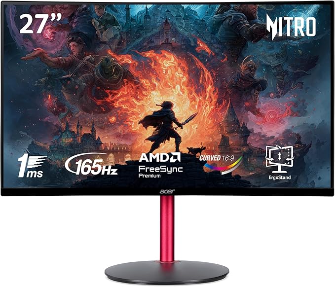 acer Nitro 27 Full HD 1920 x 1080 1500R Curve PC Gaming Monitor | AMD FreeSync Premium | 165Hz Refresh | 1ms (VRB) | ZeroFrame Design | 1 x Display Port 1.4 &amp 2 x HDMI 2.0 Ports ED270R Mbmiiphx