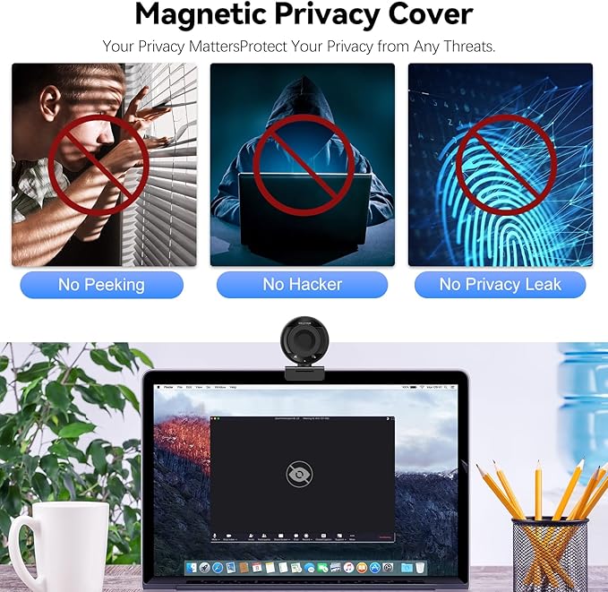 2K Webcam for pc with AIWeb Camera/8X Digital Zoom Computer Camera with USB 3.0/HDR/Dual Noise-Cancelling MicsZoom/Teams/Skype/Facetime/Meeting