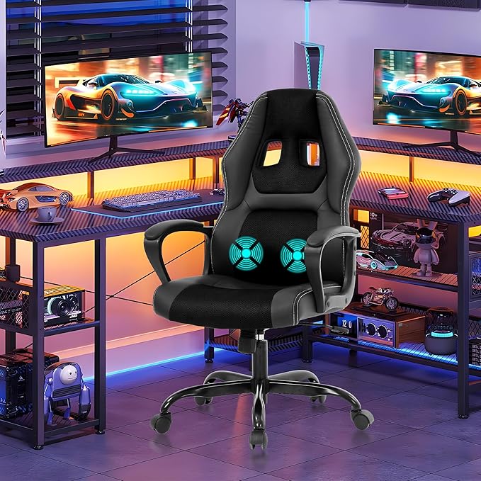 MKDLUFEI Gaming Chair Ergonomic Leather Office Chair Adjustable Swivel and Reclining High Back Computer Chair with Ergonomic Task with Headrest and Lumbar Support