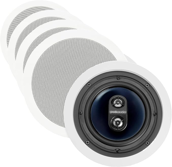 Polk Audio RC6s in-Ceiling 6.5 Stereo Speaker Dual Channel from a Single Location Great for Damp Humid Placement (White Paintable Grille) (Pack of 4)