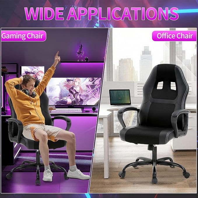 Gaming Chair Office Chair Adjustable Ergonomic High Back Massage Computer Desk Chairs with Lumbar Support PU Leather Racing Chairs Rolling Swivel for Adult &amp TeenBlack