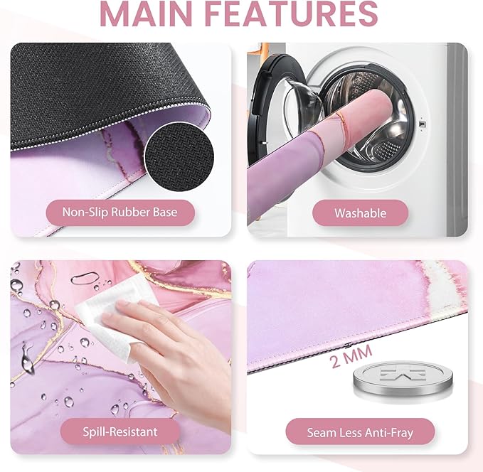 Pink Desk Mat Large Mouse Pad with Wrist Rest Ergonomic Keyboard Wrist Support Carpal Tunnel Mousepad XXL Cushion with Coaster Set Computer Keyboard Mat Pink Marble