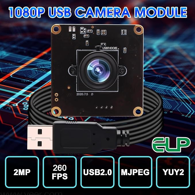 ELP 2MP High Speed USB Camera Module for Computer - 1080P Mini UVC USB2.0 Webcam Board CMOS OV4689 Video CCTV Industrial PC Camera for Laptop - High Frame Rate 260fps 120fps 60fps