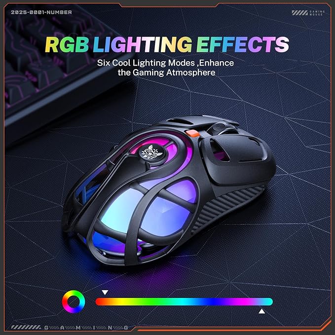 Wireless Gaming Mouse Tri-Mode 2.4G/Bluetooth/USB-C 12800 DPI 6 RGB Backlit 73g Ultra-Light Computer Mice 2000Hz Polling Rate 400mAh Rechargeable for PC/Mac/Laptop (Black)