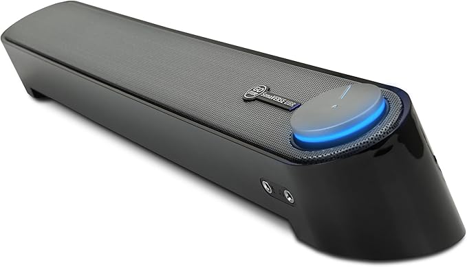 GOgroove Computer Speaker Mini Soundbar - USB Powered PC Sound Bar with Easy Setup Wired AUX Stereo Audio Microphone Port Volume Control Knob Under Monitor Design for Desktop (Black)
