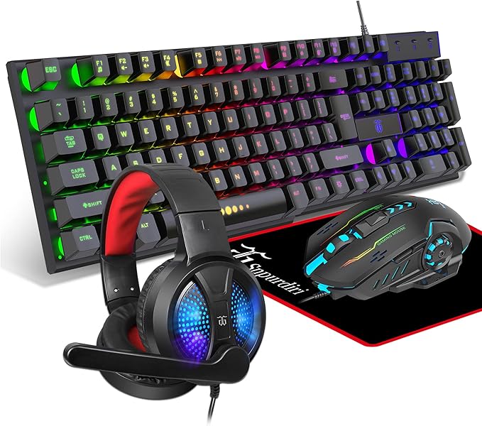 Gaming Keyboard and MouseHeadphonesMouse padAll in One Combo for PC Gamers and Xbox and PS4 Users