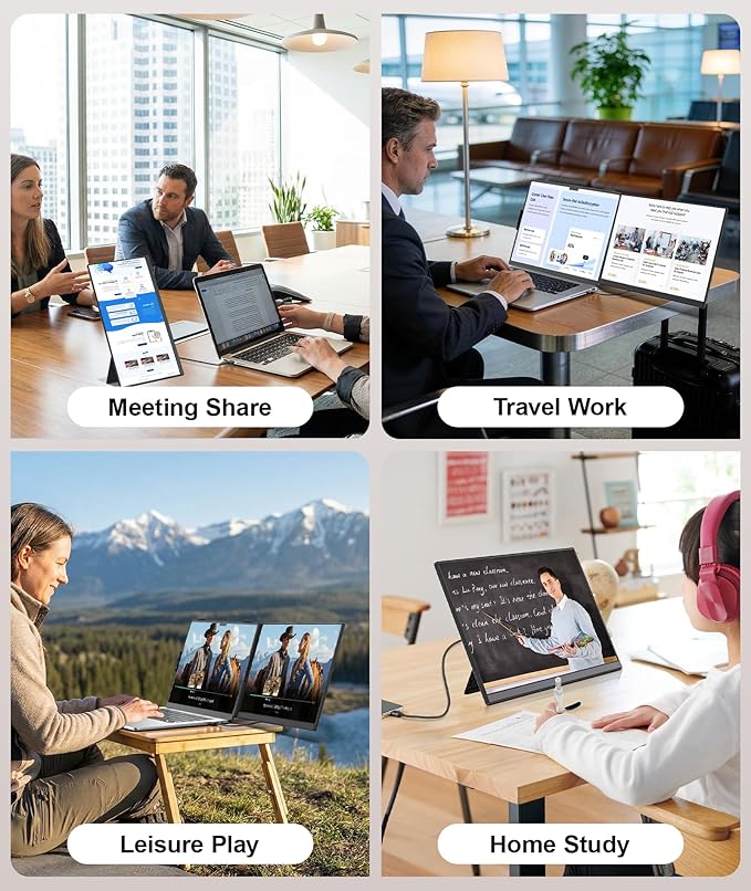 15.6 Laptop Screen Extender Ultra-Slim FHD 1080P Portable Monitor Detachable Dual Monitor Travel &amp Remote Work Plug and Play for 13-17.3 Laptops for Windows/Mac/Android/Chrome