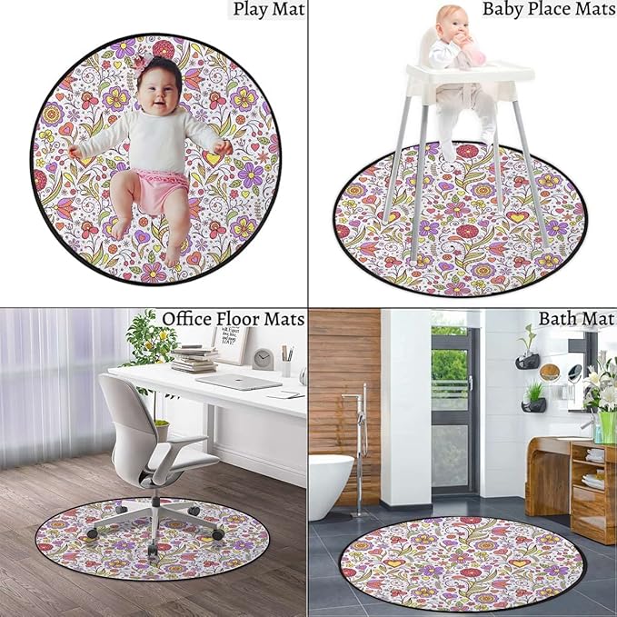 Cartoon Gaming Chair Mat for Hardwood Floor Anti-Slip Floor Protector Game Controller Rubber Gaming Computer Chair Mat Blossoms Petals Fantasy World ConceptPink Purple Diameter 47.2 in