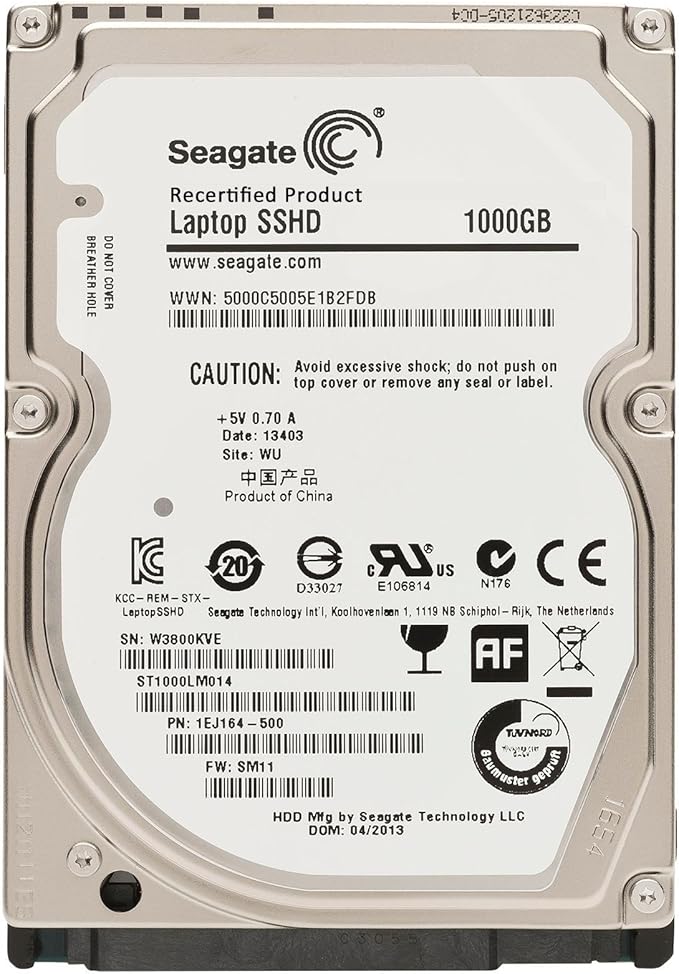 Seagate 1TB Gaming SSHD SATA 8GB NAND SATA 6Gb/s 2.5-Inch Internal Bare Drive (ST1000LM014) (Renewed)