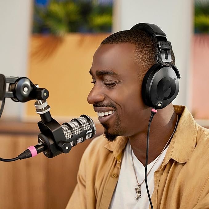 Rode PodMic Dynamic Broadcast Microphone with PSA1+ Microphone Boom Arm WS14 Pop Filter and Premium XLR Cable (Black)