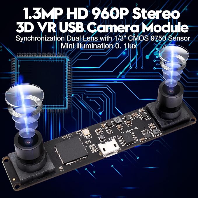 SVPRO 960P USB Stereo Camera Module for 3DVR Synchronized Dual LensUSB2.0 Driverless for WindowsLinuxAndroidMacOSCMOS OV9712 Webcam Board for Person Count &amp Biometric Retina &amp 3D Printe