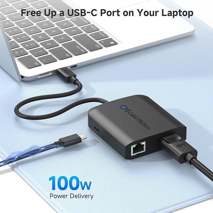 Cable Matters USB C Multiport Adapter (USB C Hub with DisplayPort 8K) 2X USB 2.0 Fast Ethernet and 60W Charging in Black - Thunderbolt 4 / USB4 / Thunderbolt 3 Port Compatible with MacBook Pro
