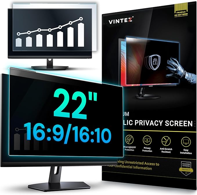 VINTEZ Acrylic 22 Inch Computer Privacy Screen Filter for Widescreen Computer Monitors - 19.3 x 12.5 (490 x 317mm) - Monitor Frame Hanging Type