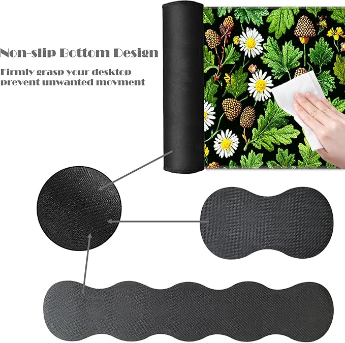 Ergonomic Keyboard Wrist Rest &amp Mouse Pad Wrist Rest SetXL Gaming Desk Mat 31.5x 11.8Non-Slip BaseMemory FoamEasy Typing Pain Relief for Office &amp HomeLeaf and Daisy Pattern