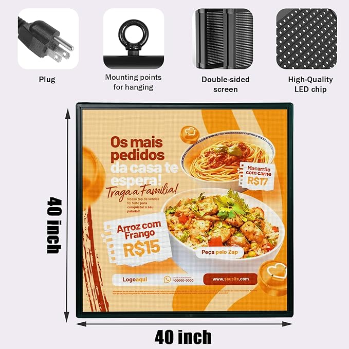 P6 Programmable 40x40 Inch Commercial LED Display with WiFi Control HD Multimedia Support for Retail Stores Hospitality &amp Commercial Spaces 160x160 Resolution