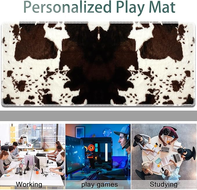 Large Gaming Mouse Pad + Keyboard Wrist Rest + Wrist Support + Coaster Set Memory Foam Ergonomic for Easy Typing XXL Extended Gaming Mouse Pad Table Pad - Cow Hide Print