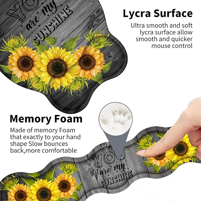 Keyboard Wrist Rest Support and Wrist Rest Mouse Pad with Non-Slip PU Base with Coaster Hook Gel Memory Mouse Pad Combo for Gaming Office Pain Relief - Wood Grain and You are My Sunshine