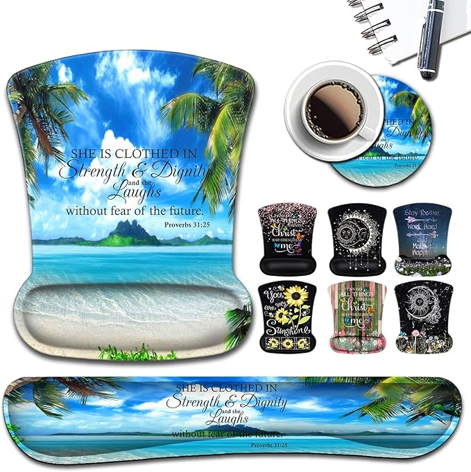 Mouse Pad Memory Foam Keyboard Wrist Rest SupportNon-Slip Rubber BaseErgonomic Comfortable Gel Black Desk Pad for LaptopGaming &amp Office Tropical Beach Coconut PalmTrees Mouse PadProverbs 31-